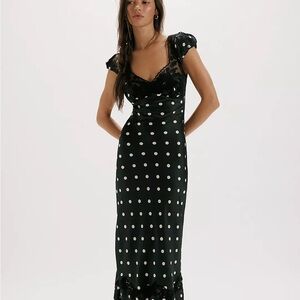 Free People Black Maxi Dress with White Polka Dots